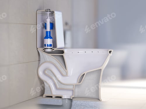 Preview: Cross section of toilet bowl. Structure of bowl and toilet tank.
