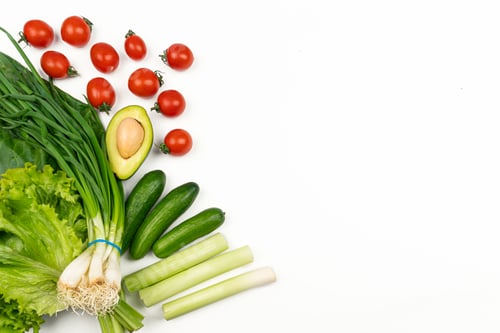 Preview: Fresh vegetables with avocado. healthy food background Isolated on white