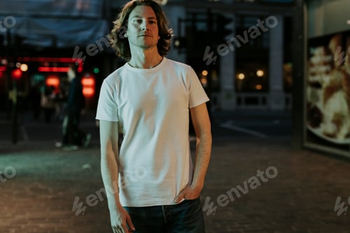 Preview: Man in white t-shirt, casual fashion