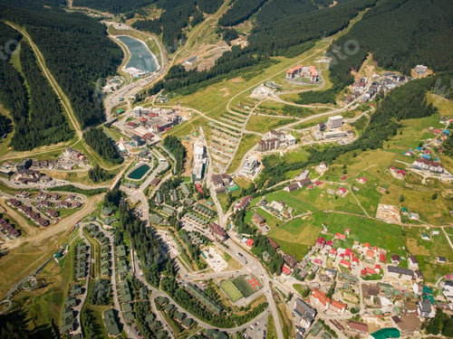 Preview: aerial view of bukovel in ukrainian carpathian mountains at summer time