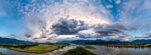Preview: Aerial panorama of Canadian Mountain Landscape in Valley. Sunny Sunset
