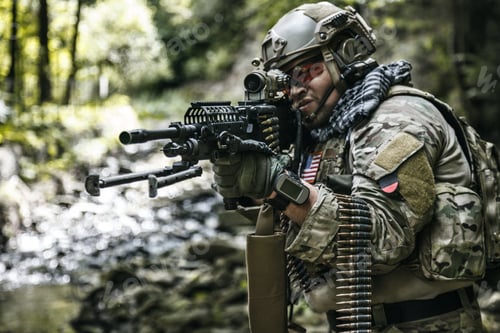 Preview: Soldier Aiming Machine Gun in Forest Environment