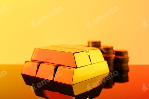 Preview: Precious shiny gold bars on mirror surface