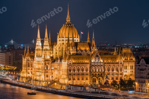 Preview: Budapest, Hungary, Europe. Parliament Building and the Danube River at dusk