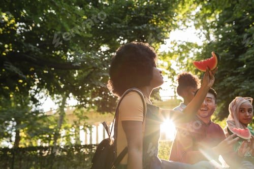 Preview: Sunset Picnic with Friends Enjoying Fresh Watermelon