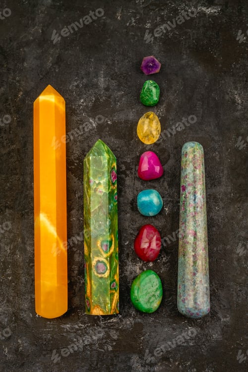 Preview: Natural gem geological crystals and stones on a dark texture background