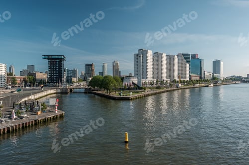 Preview: Rotterdam city cityscape skyline Nieuwe Maas (Rhine) river in front, South Holland, Netherlands.