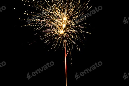 Preview: yellow festive fireworks on party, isolated on black