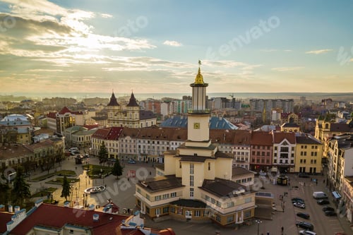 Preview: The historic center of Ivano-Frankivsk city, Ukraine, with city hall building in art deco style.