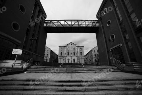 Historic Building Viewed Through an Architectural Archway