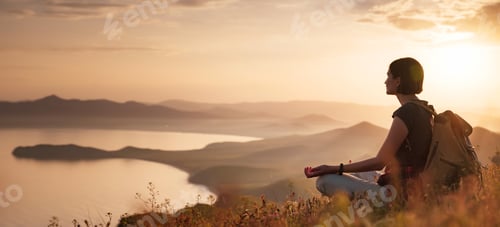 Preview: A young Asian woman with a backpack hiking in the summer.