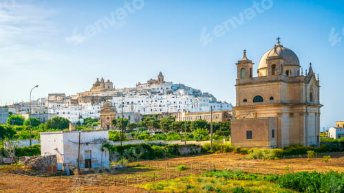 Preview: Ostuni white town skyline and church, Brindisi, Puglia, Italy