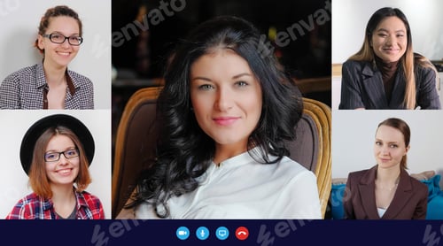Preview: Screenshot Of The Laptop Screen Of A Video Conference Of Employees At Remote Work. Video Call Of