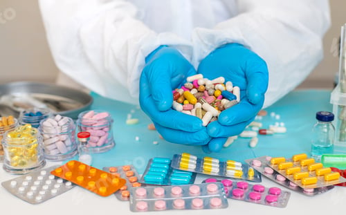 Preview: examine drugs in the laboratory. Selective focus.