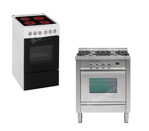Preview: gas cooker and electric stove over the white background