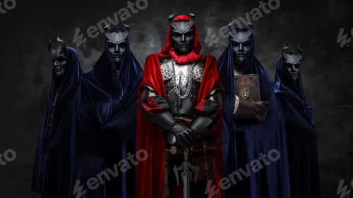 Preview: Five members of mysterious cult against dark background