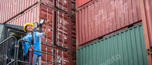 Preview: Engineer or foreman working and use talkie at container yard.