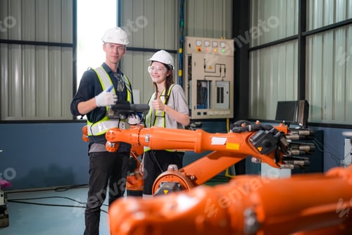 Preview: Engineer testing a robotic production simulator in robotics research facility