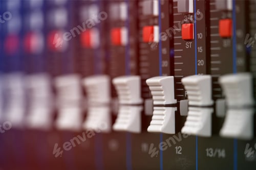 Preview: close-up audio mixing console, Selective focus. mixing and mastering tone control.