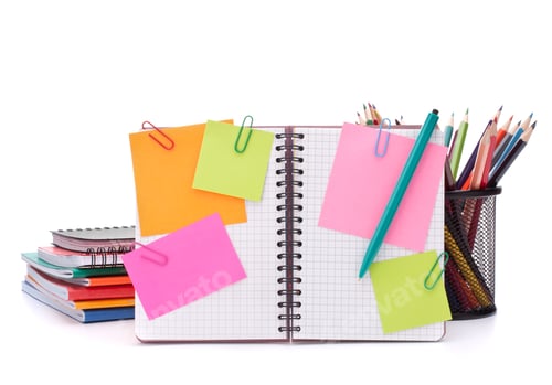 Preview: Blank checked notebook with notice papers
