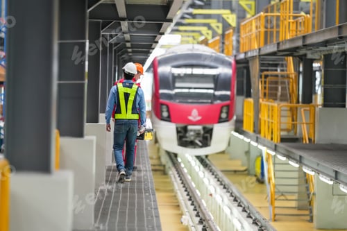 Preview: The Red Line train stops at a maintenance facility at Bang Sue Central Station, Bangkok, Thailand