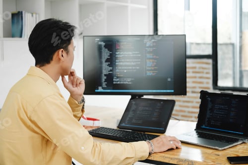 Preview: IT Programmer Starts Working on Desktop Computer.