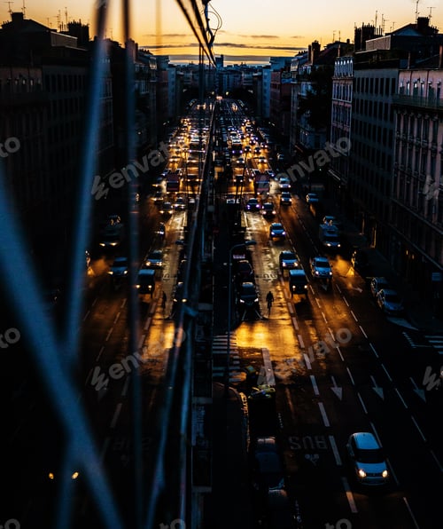 Preview: Morning light in the street of Lyon plenty of cars