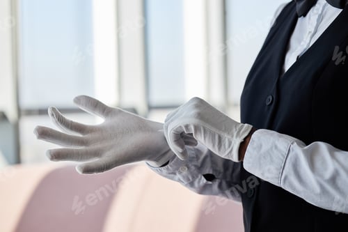 Preview: Restaurant Worker Putting on Gloves