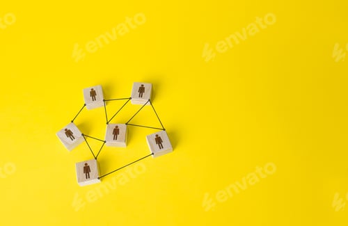 Preview: Connected people figures form a working team network. Cooperation and division of responsibilities