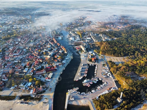 Preview: Aerial view of a city in fog