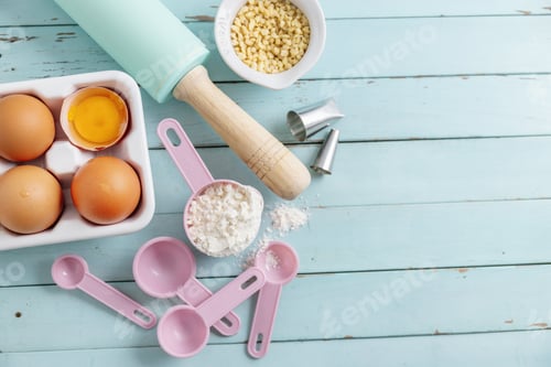 Preview: Baking concept with ingredients on blue