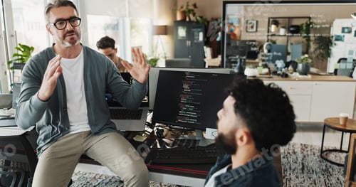 Preview: Programmer, mentor and research with business people in office for website developer, coding bootca
