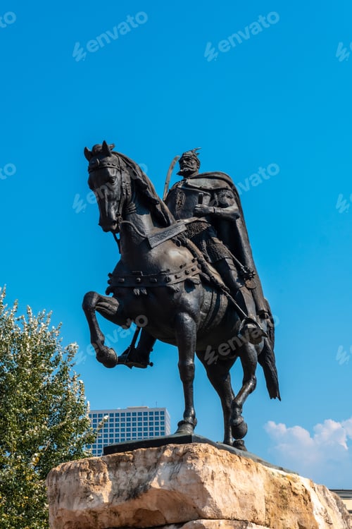 Preview: The beautiful Skanderbeg horse monument in Skanderbeg Square in Tirana. Albania