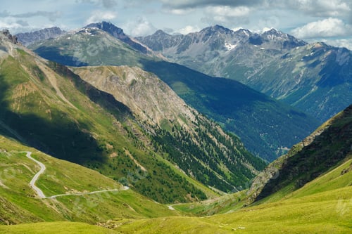 Preview: Mountain landscape along the road to Stelvio pass (Lombardy) at summer