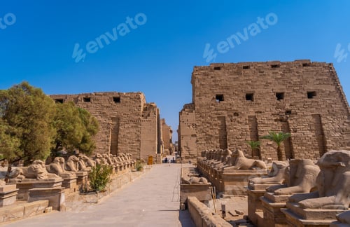 Preview: Karnak temple with its beautiful corridor of ram sculptures, the great sanctuary of Amun