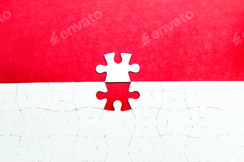 Preview: a white puzzle that comes out of a puzzle with a red background