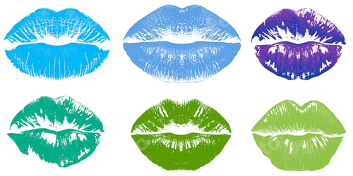 Preview: Lipstick kiss marks in different colors on white background, set