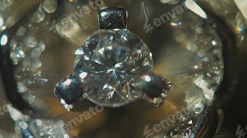 Preview: Diamond solitaire ring closeup in dark environment. Big blue diamond, closeup view. layered