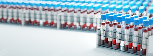 Preview: Coronavirus Covid19 test tubes in a rack. Medical screening and Covid tests production