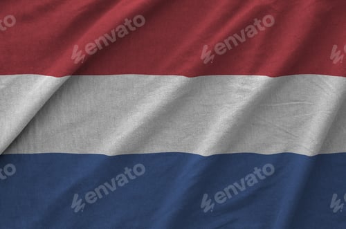 Preview: Netherlands flag depicted on folded wavy fabric of old cloth