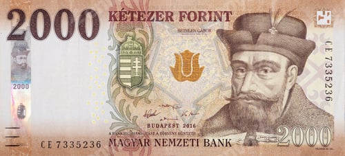Preview: Prince Gabor Bethlen portrait from Hungary 2000 Forints 2017 Banknote close up fragment
