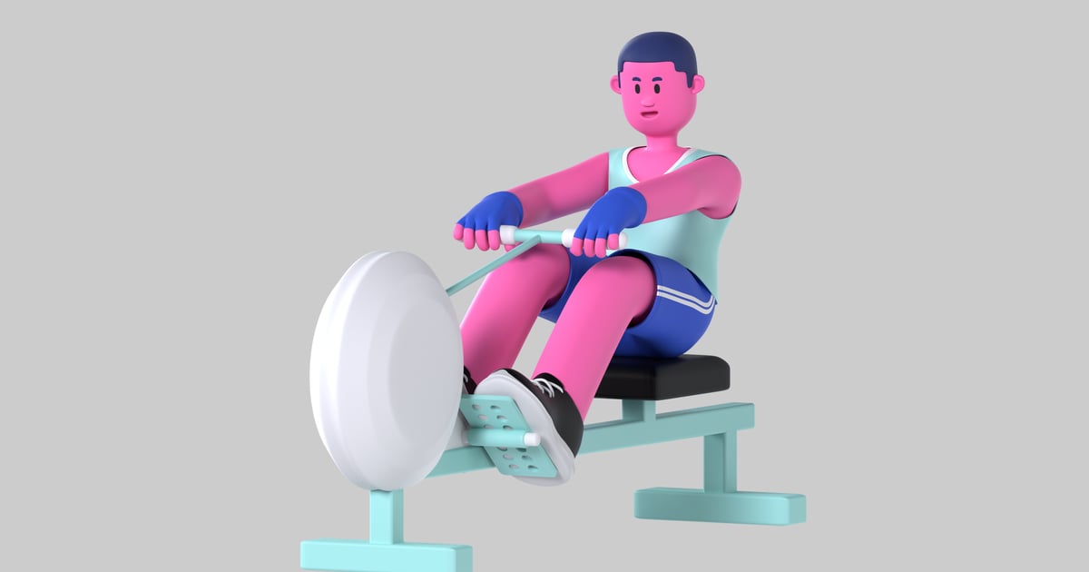 Cartoon rower fitness machine character 3D, Incl. athlete & character ...