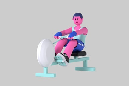 Preview: Cartoon rower fitness machine character