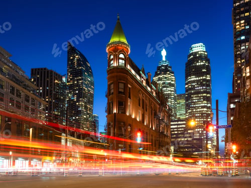 Preview: Canada, Toronto. The famous Gooderham building and the skyscrapers in the background.