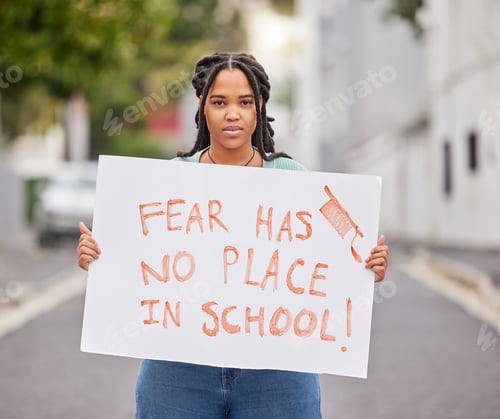 Preview: Protest portrait, poster and city student rally for human rights support, USA gun control or stop s