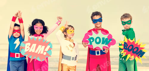 Preview: Superheroes Cheerful Kids Expressing Positivity Concept