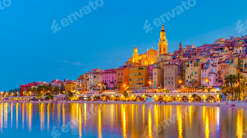 Preview: Menton, Provence-Alpes-Cote d'Azur, France Europe during summer evening