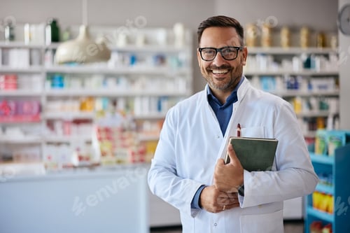 Preview: Portrait of happy pharmacist looking at camera.