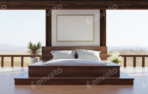 Preview: Bedroom with bed and picture frame on the wall