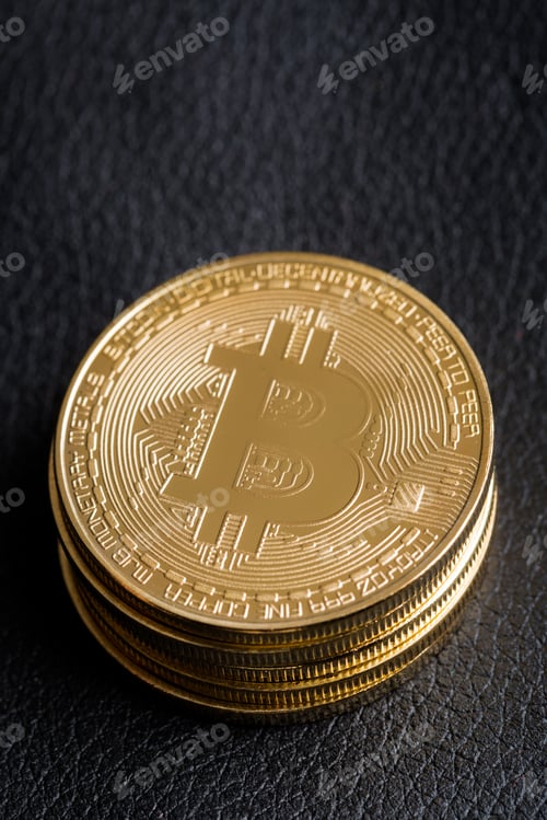 Preview: Bitcoins on leather background